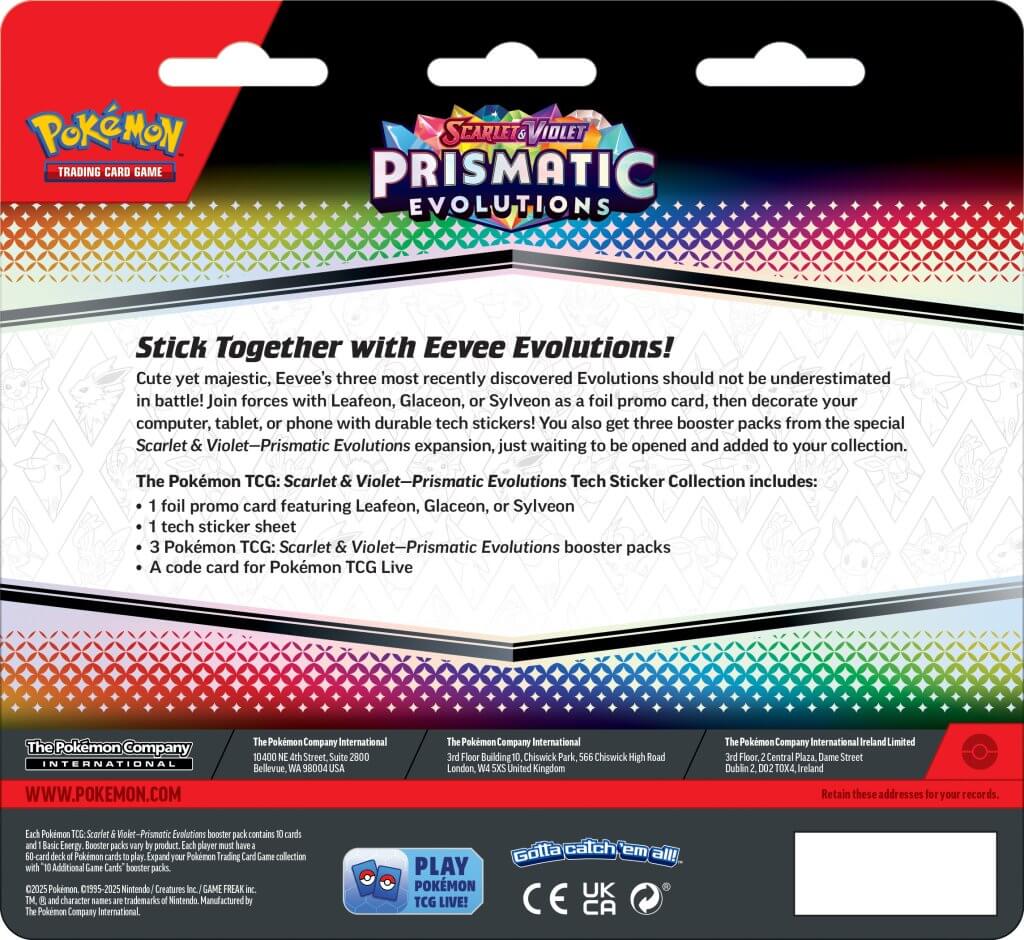 POKÉMON TCG Scarlet & Violet 8.5 Prismatic Evolutions Tech Sticker Collection